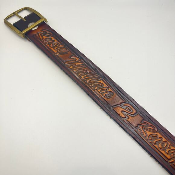 Vintage 80s Rusty Wallace Nascar Hand Tooled Leather Belt Size Medium Handmade - Picture 5 of 10